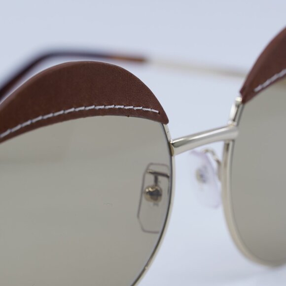 Loewe LW40007U 33N Sunglasses Gold Brown Leather Round Frame - Picture 8 of 12